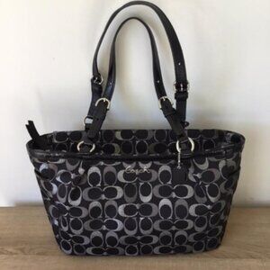 Coach Gallery Signature Black Grey & Silver Metallic East-West Tote Purse #18106
